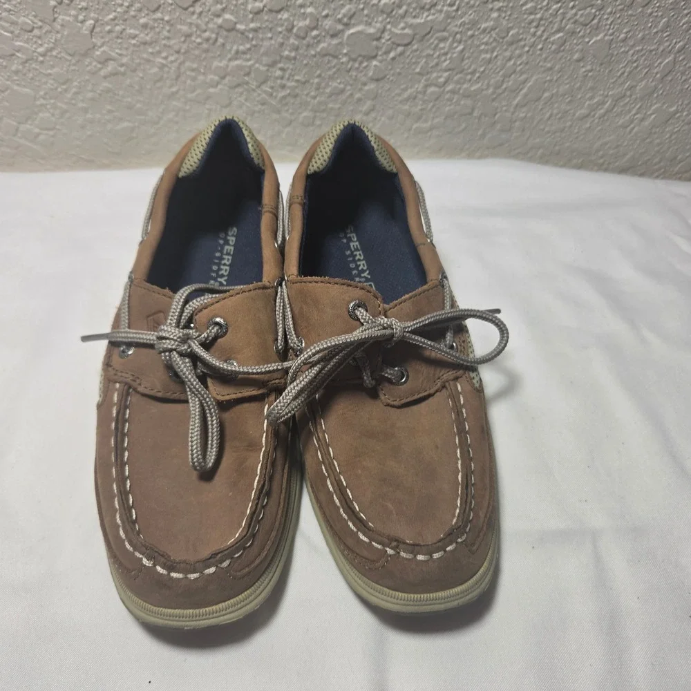 Sperry Top-Sider Lanyard Boys Brown Leather Mesh Boat Shoes YB46122A Size 2M